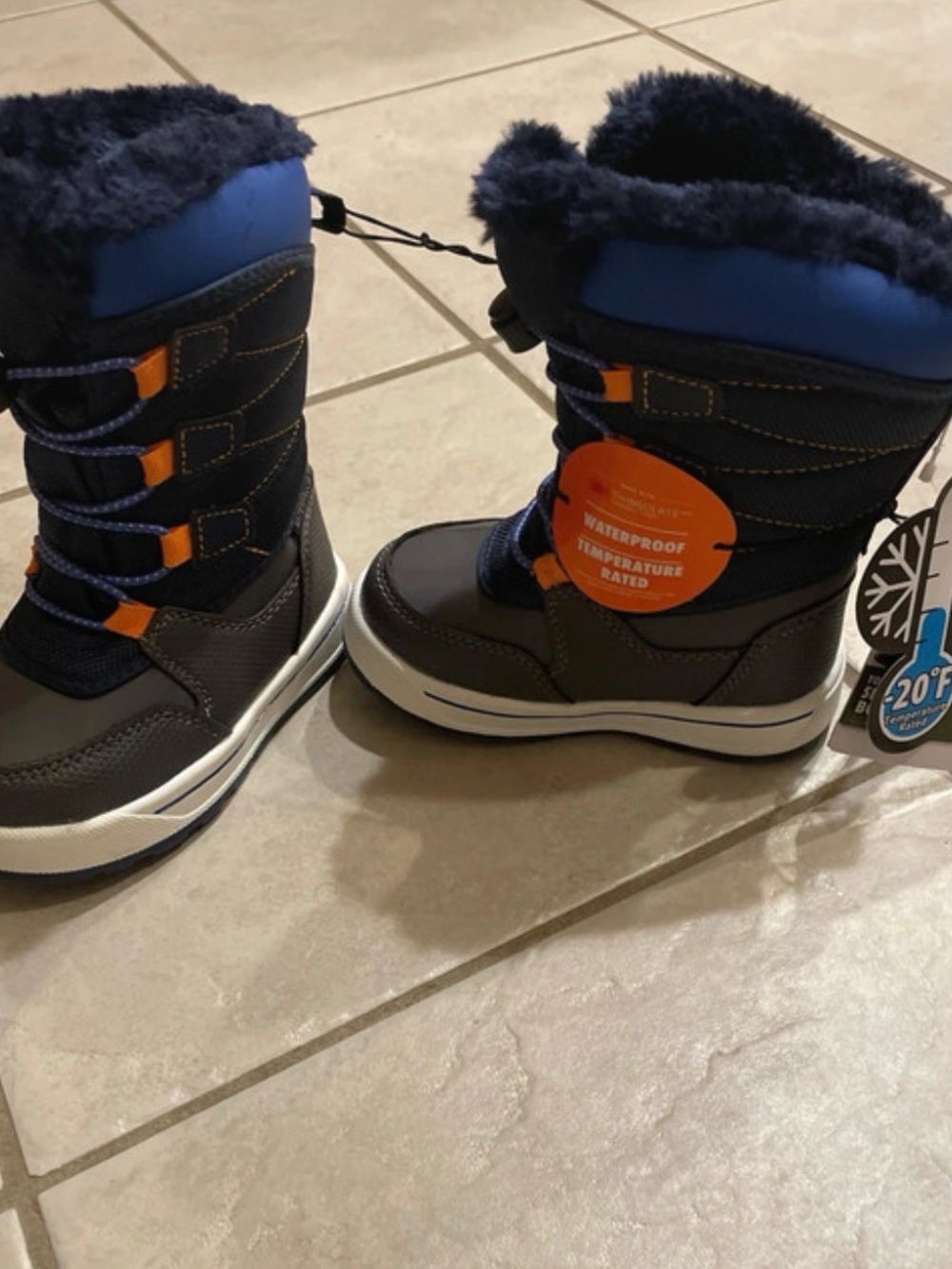 Ozark Trail Kids Navy Blue and Orange Waterproof Snow Boots